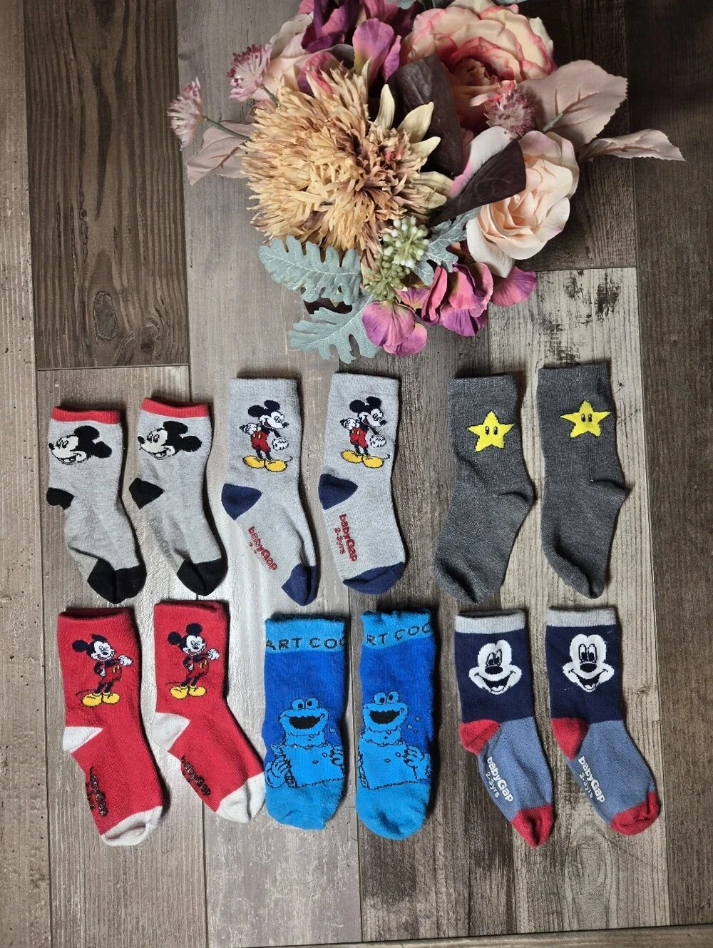Mickey & Cookie Monster Kids Socks Pack – 6 Pairs – Toddler 12m–3T